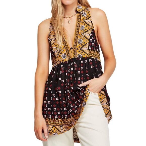 Free People Charlotte Mixed-Print Racerback Fit & Flare Tunic Dress in Size M - Picture 7 of 9